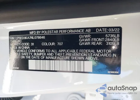 2022 Polestar 2 Long Range Dual Motor from USA, damaged, VIN LPSED3KA7NL078646